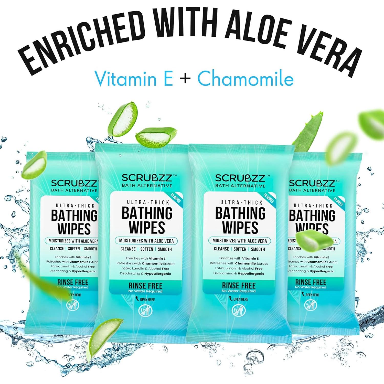 Toallitas de Baño Extra Grandes Scrubzz - 40 Toallitas Hipoalergénicas