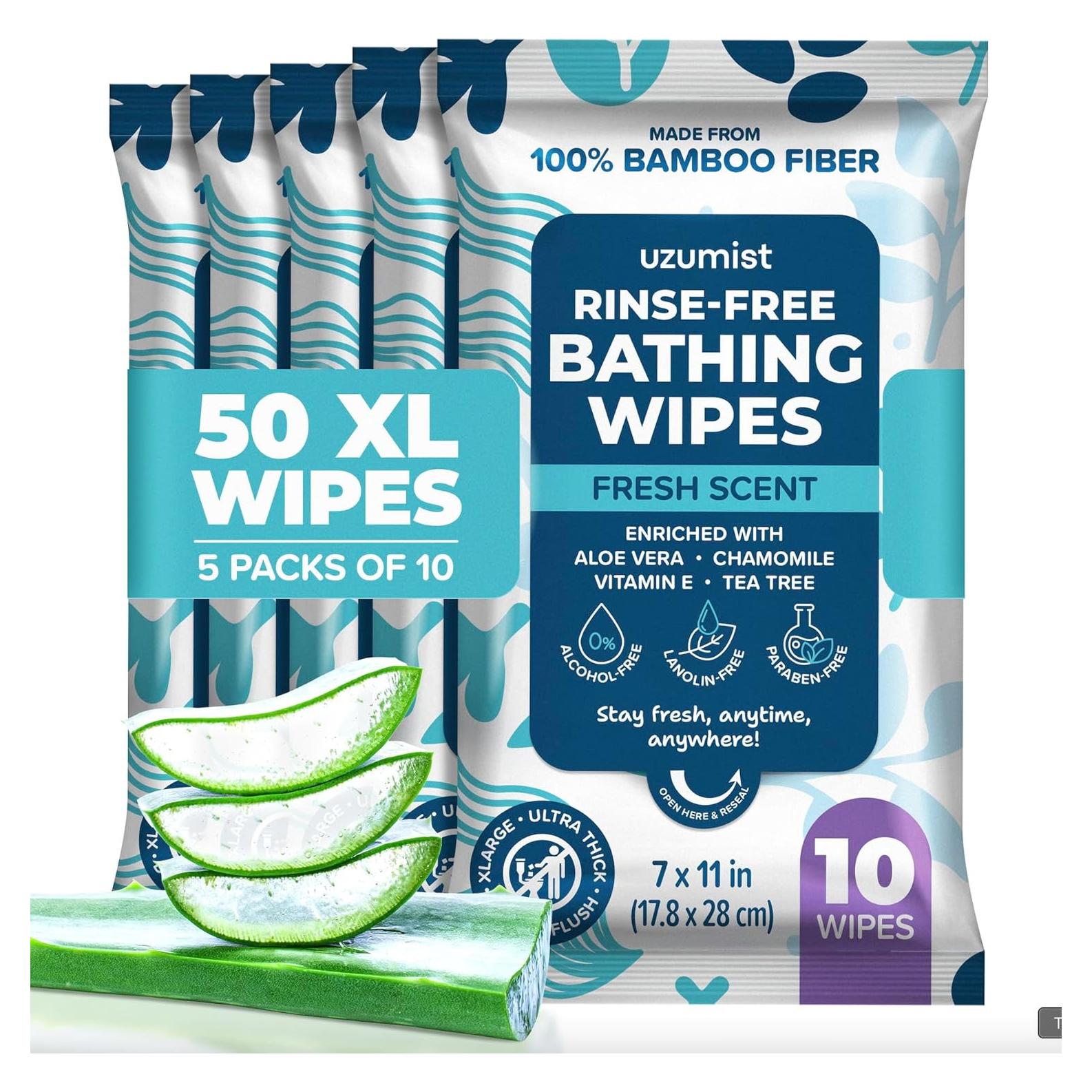 Toallitas Corporales XL Uzumist 50pc Sin Enjuague Higiene Personal