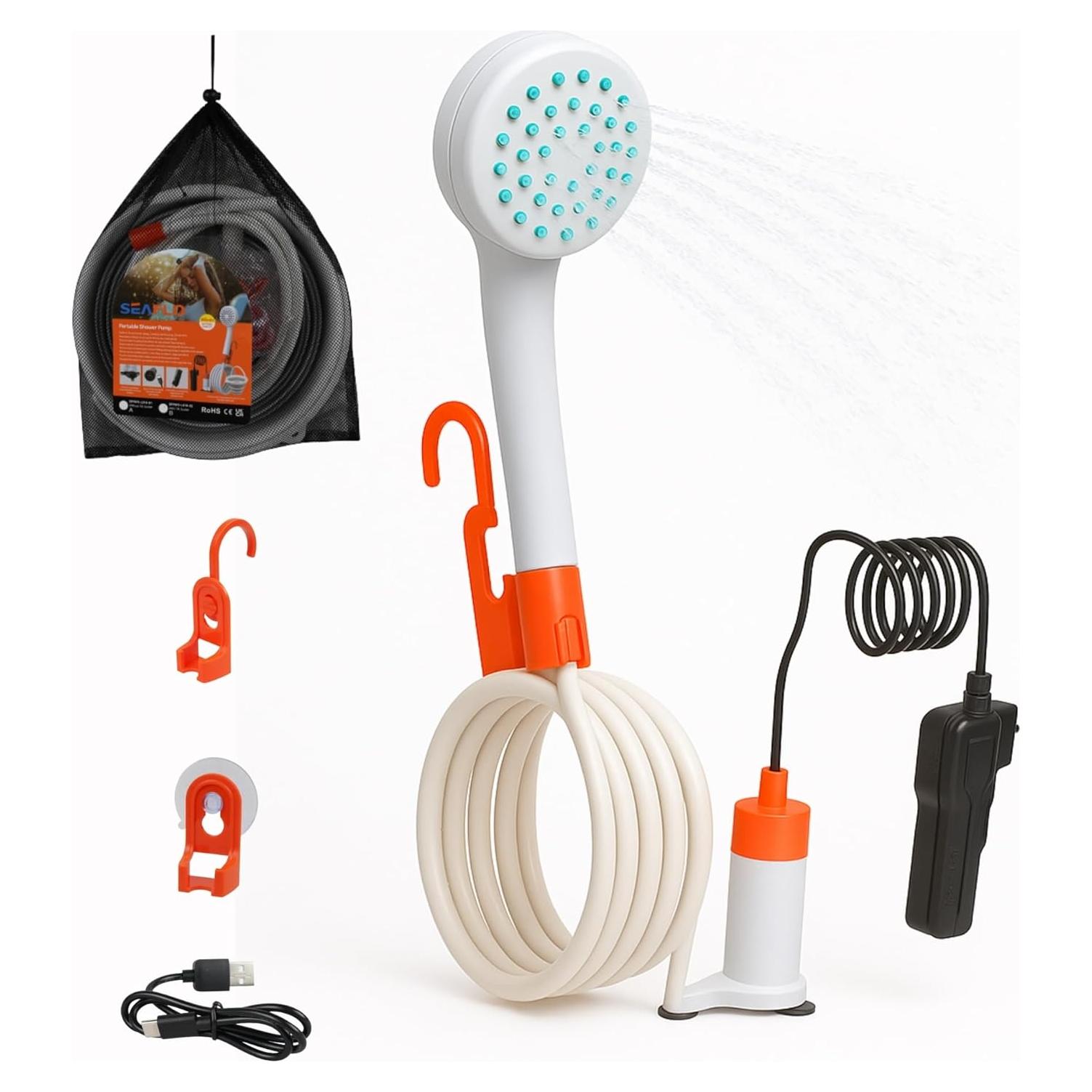 Ducha Portátil SEAFLO para Camping 2.64 GPM Batería Recargable