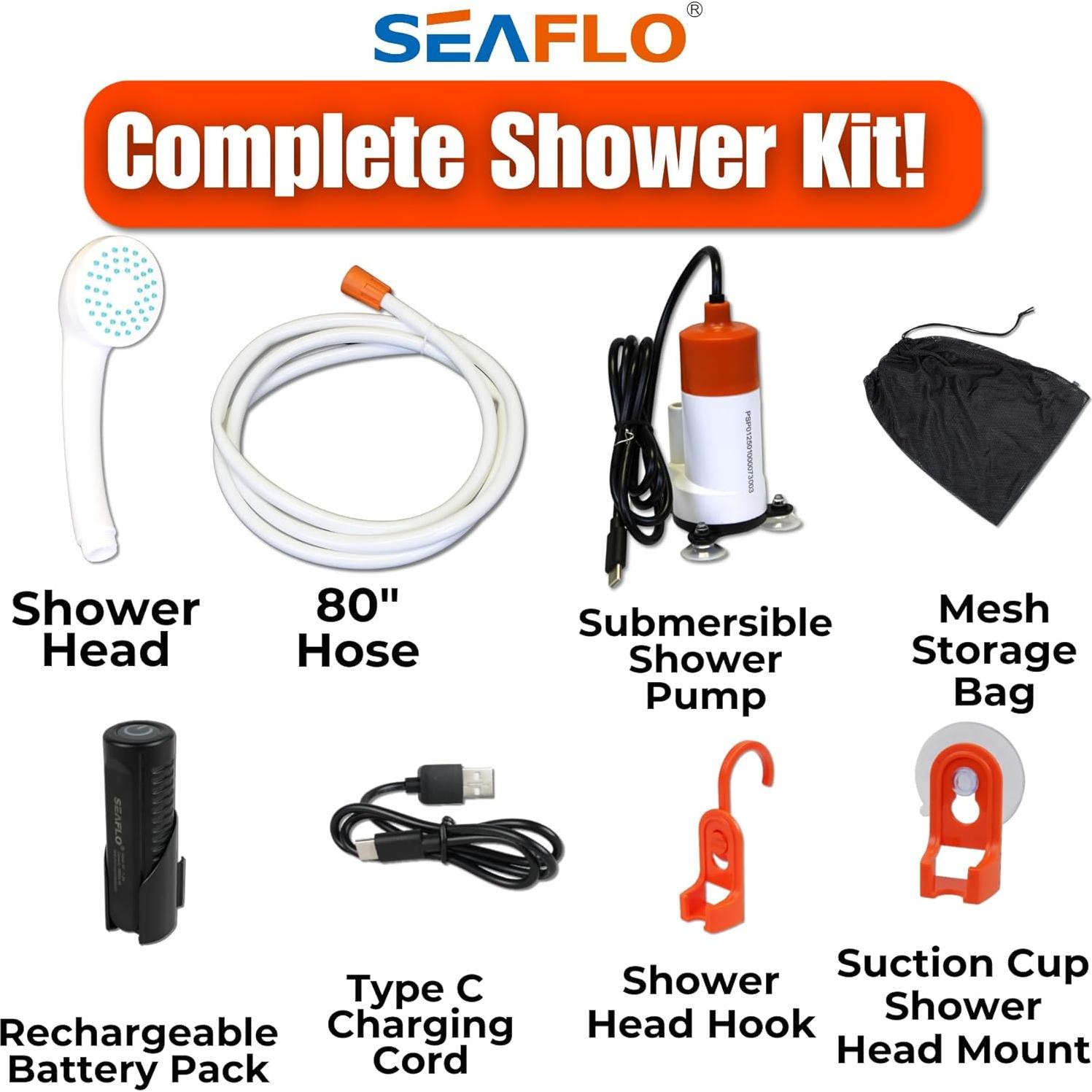 Ducha Portátil SEAFLO para Camping 2.64 GPM Batería Recargable