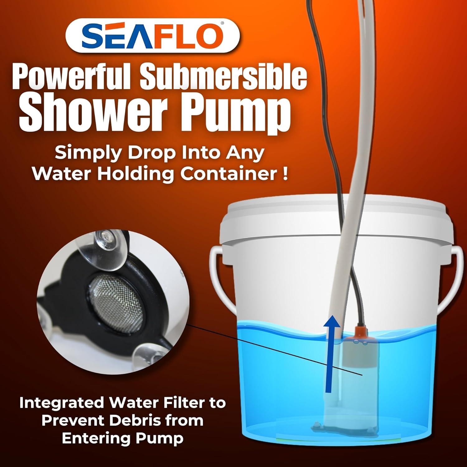 Ducha Portátil SEAFLO para Camping 2.64 GPM Batería Recargable