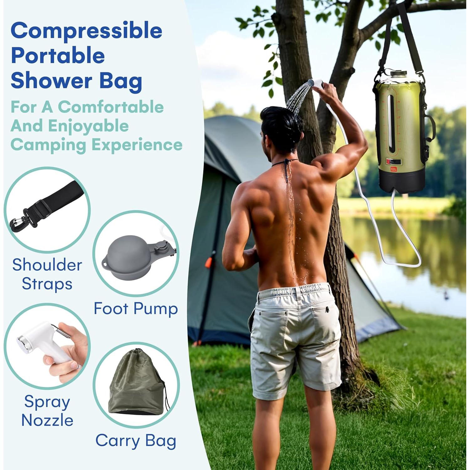 Ducha Camping Portátil HappyPo Solar con Bomba y Termómetro