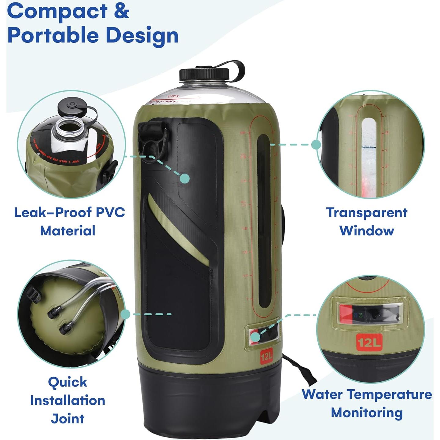 Ducha Camping Portátil HappyPo Solar con Bomba y Termómetro