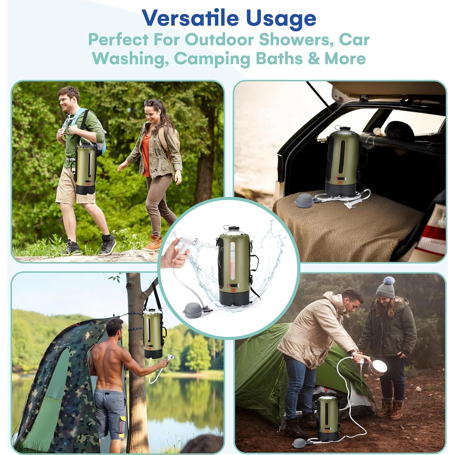 Ducha Camping Portátil HappyPo Solar con Bomba y Termómetro