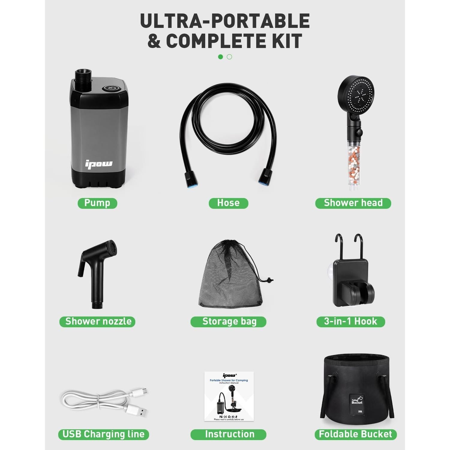 Ducha de Camping Portátil IPOW LYTZ-01 6000mAh 6 Modos