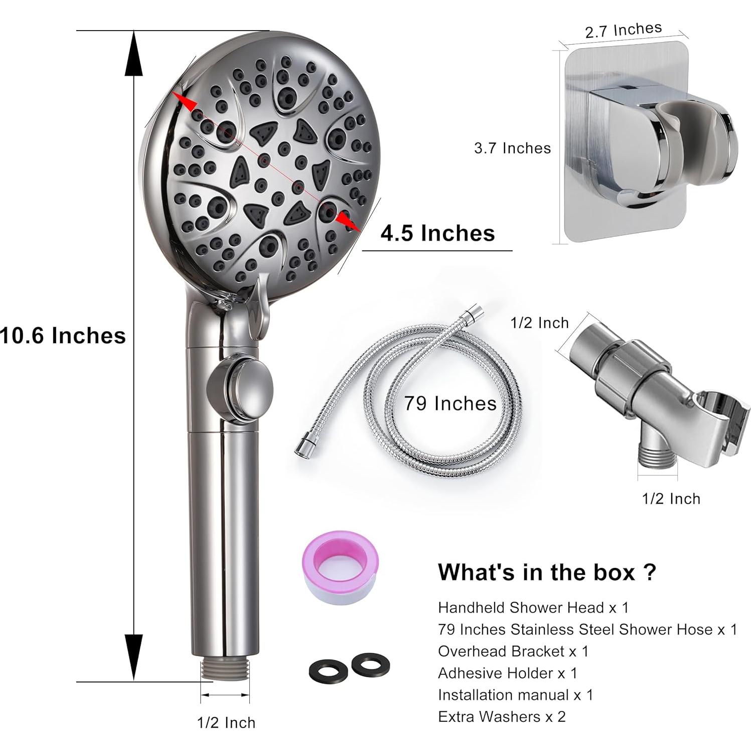 Cabezal de Ducha de Mano GwernKB 8 Modos con Manguera 200 cm