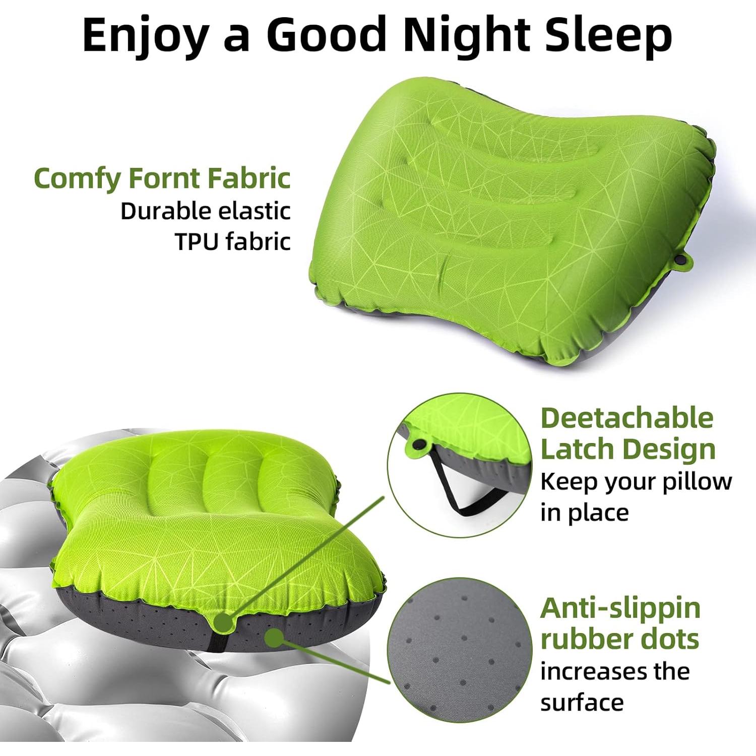 Camping Pillow - Inflatable Pillow - Travel Pillows for Backpacking & Airplane, Lumbar Support 2.0 Blow Up Pillow, Ultralight Compressible, Comfortable, Ergonomic Pillows (Light Grey)