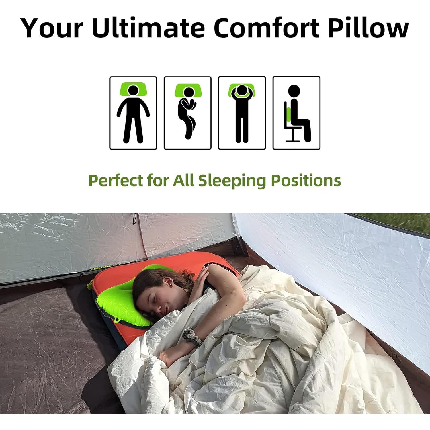 Camping Pillow - Inflatable Pillow - Travel Pillows for Backpacking & Airplane, Lumbar Support 2.0 Blow Up Pillow, Ultralight Compressible, Comfortable, Ergonomic Pillows (Light Grey)