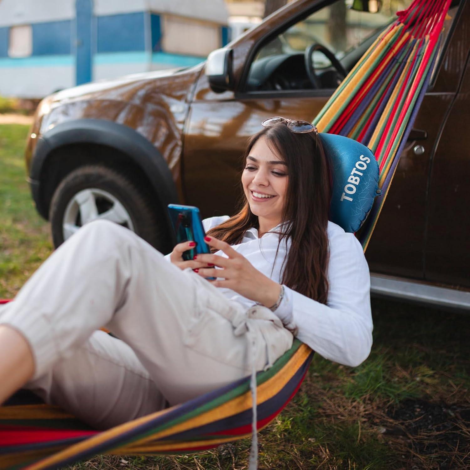 Almohada Inflable TOBTOS para Camping 43x30 cm Azul Marino