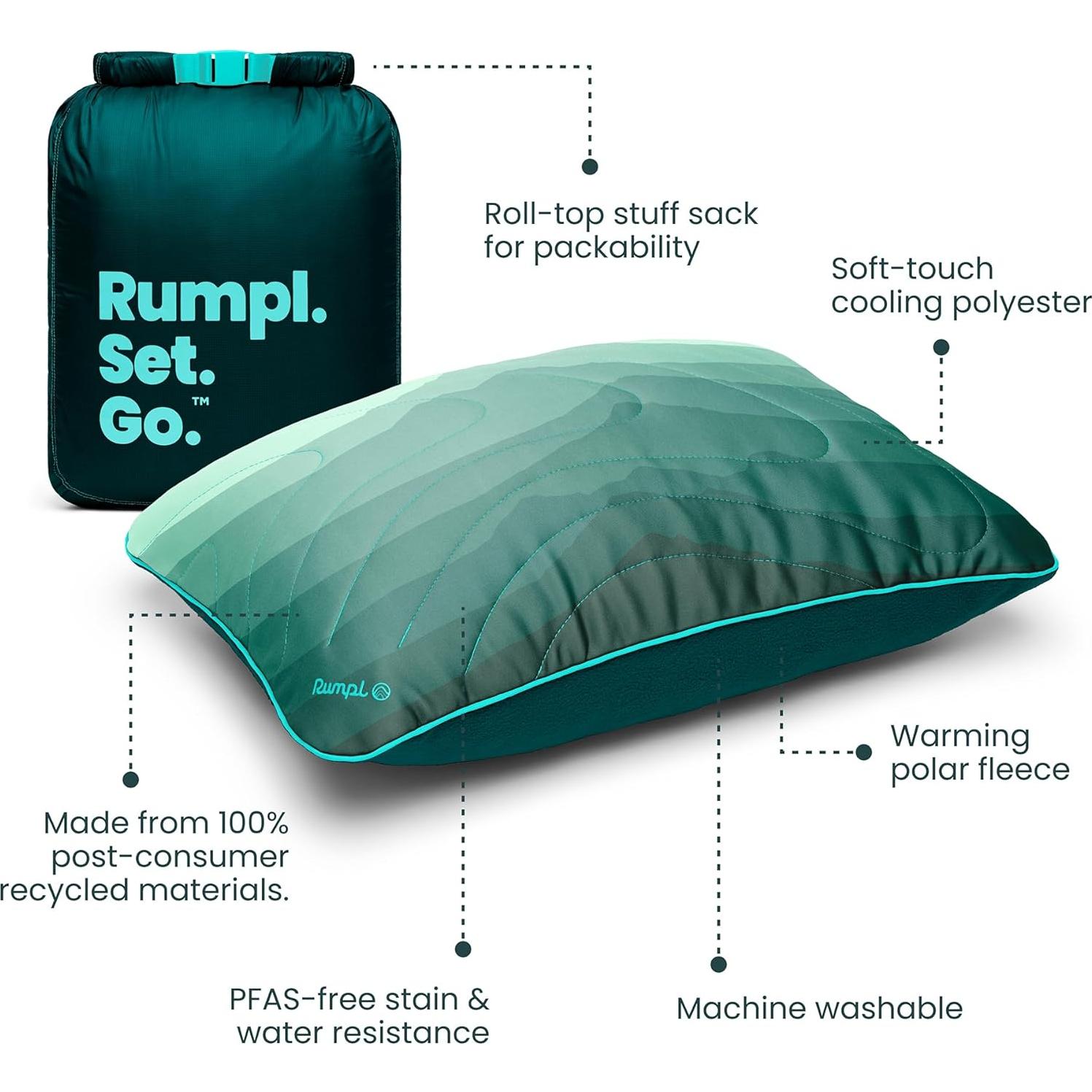 Rumpl The Adjustable Camp Pillow - Full Size Packable Outdoor and Travel Pillow, Two-Sided Temperature Control, 22" x 15", Cascade Fade