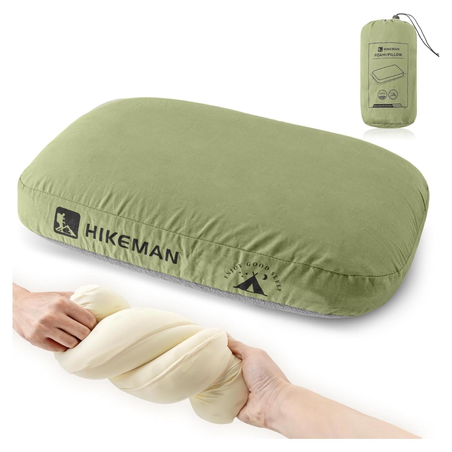 Almohada de Espuma de Memoria HIKEMAN 38x25 cm Verde Militar