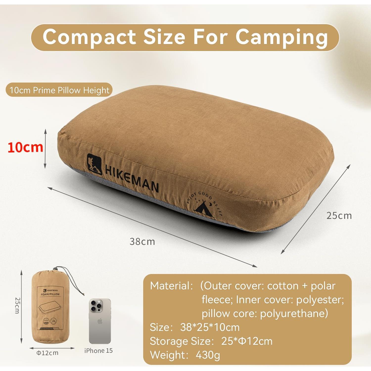 Almohada de Espuma de Memoria HIKEMAN 38x25 cm Verde Militar