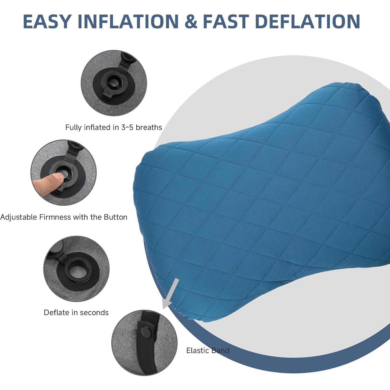 Almohada Inflable Camping AIRSPIRIT Azul 14x9 cm Ajustable