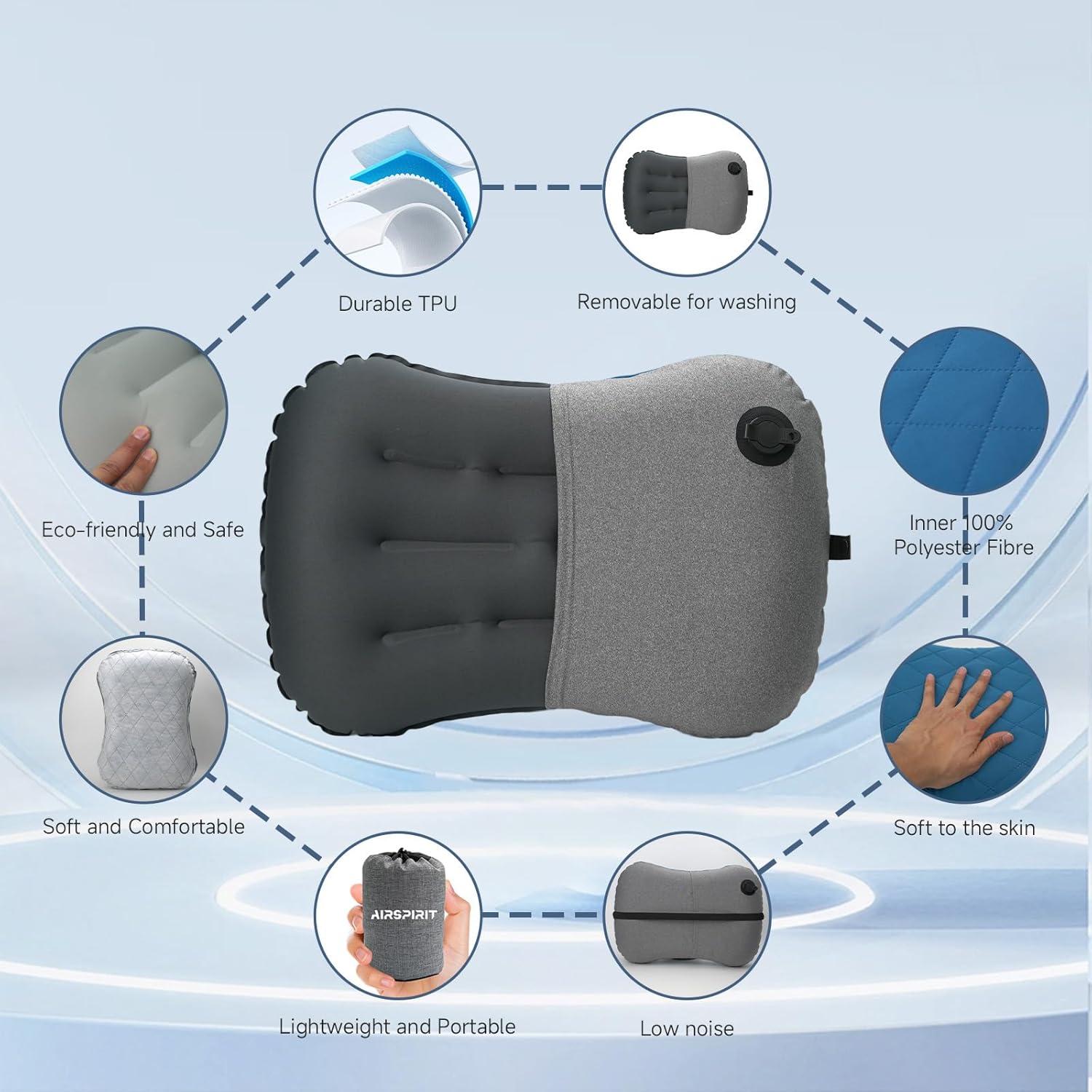 Almohada Inflable Camping AIRSPIRIT Azul 14x9 cm Ajustable