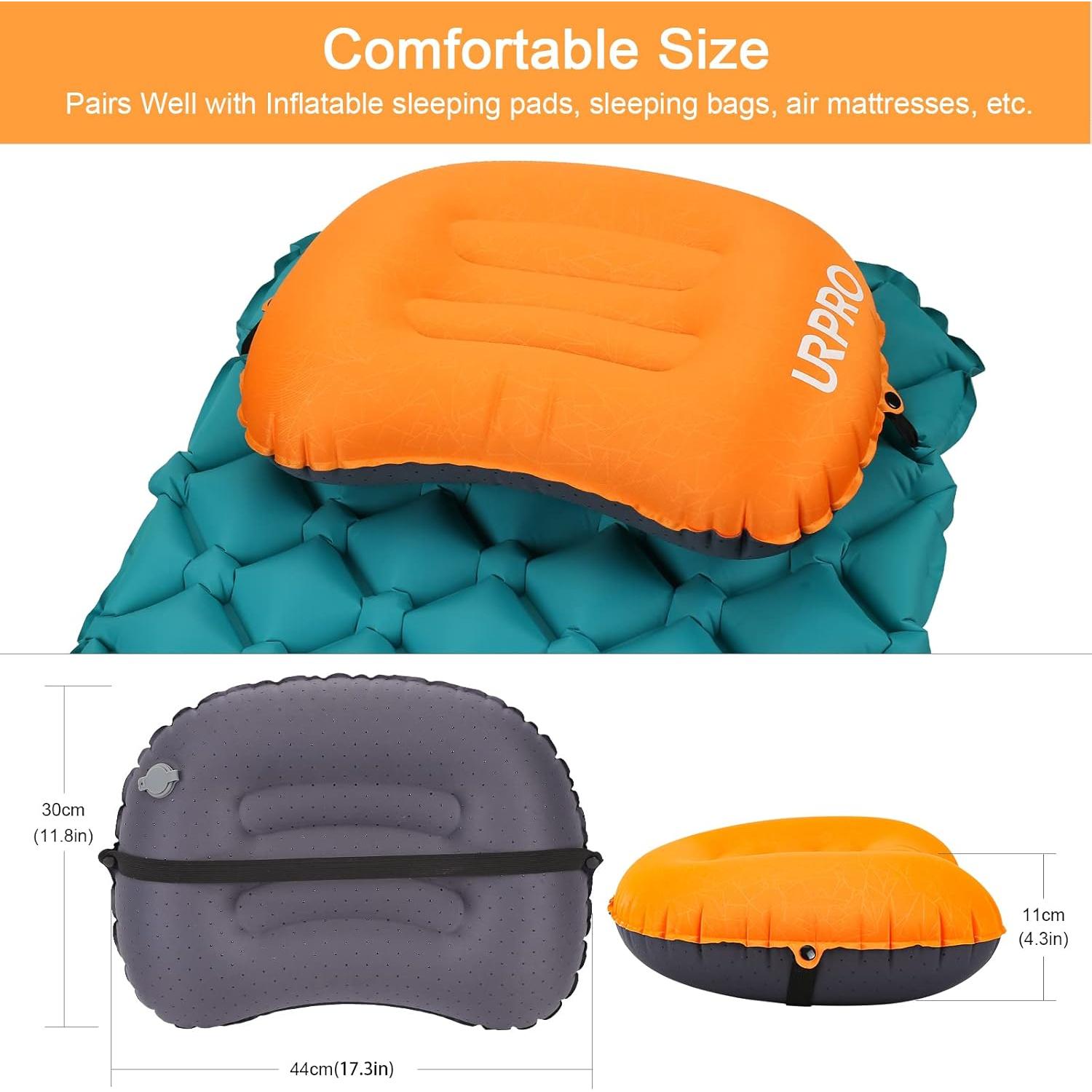 Almohada Inflable Ultraligera URPRO para Camping Naranja