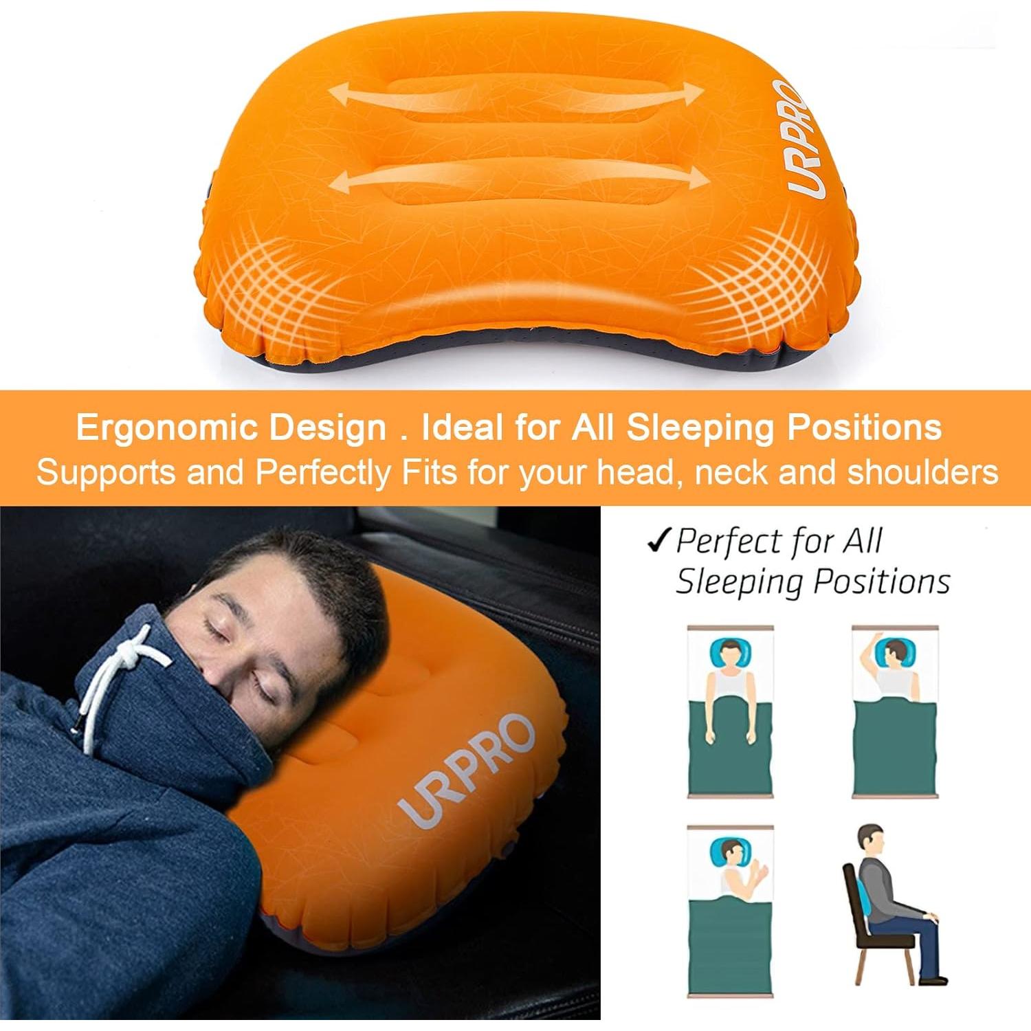 Almohada Inflable Ultraligera URPRO para Camping Naranja