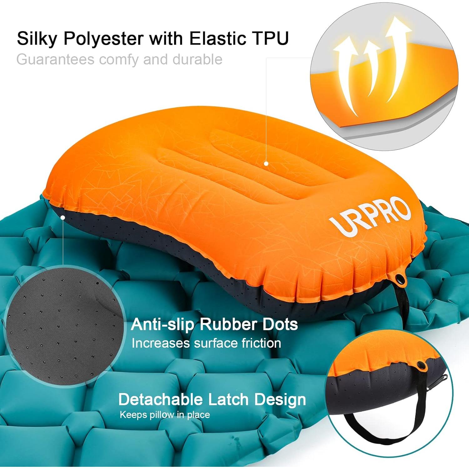 Almohada Inflable Ultraligera URPRO para Camping Naranja