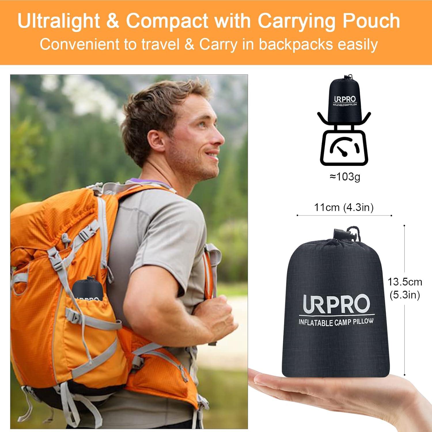 Almohada Inflable Ultraligera URPRO para Camping Naranja