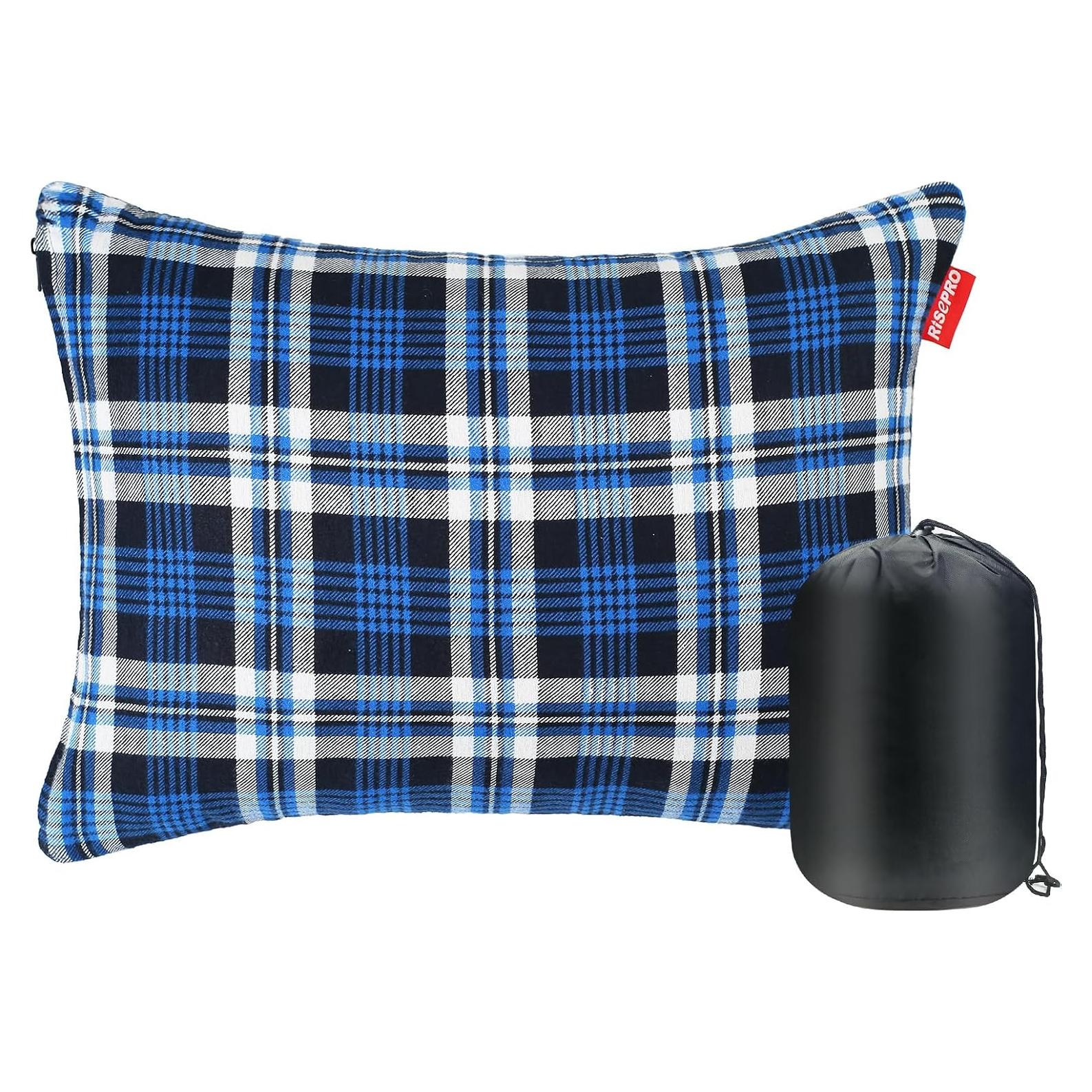 Outdoor Camping Pillow Lightweight, Compressible, Flannel Travel Pillow Cases, Washable Removable Pillow Cover Camping and Backpacking Blue