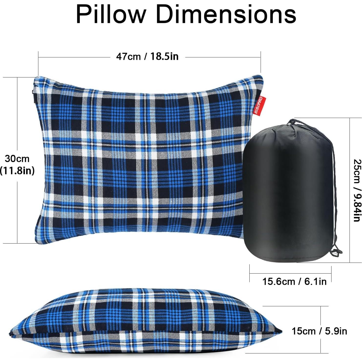 Outdoor Camping Pillow Lightweight, Compressible, Flannel Travel Pillow Cases, Washable Removable Pillow Cover Camping and Backpacking Blue
