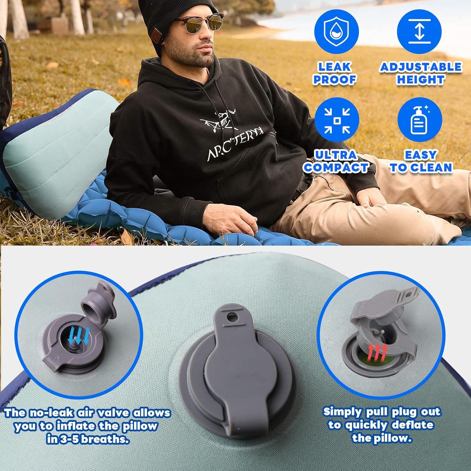 Almohada Inflable Herb Life para Camping 38x25 cm Verde