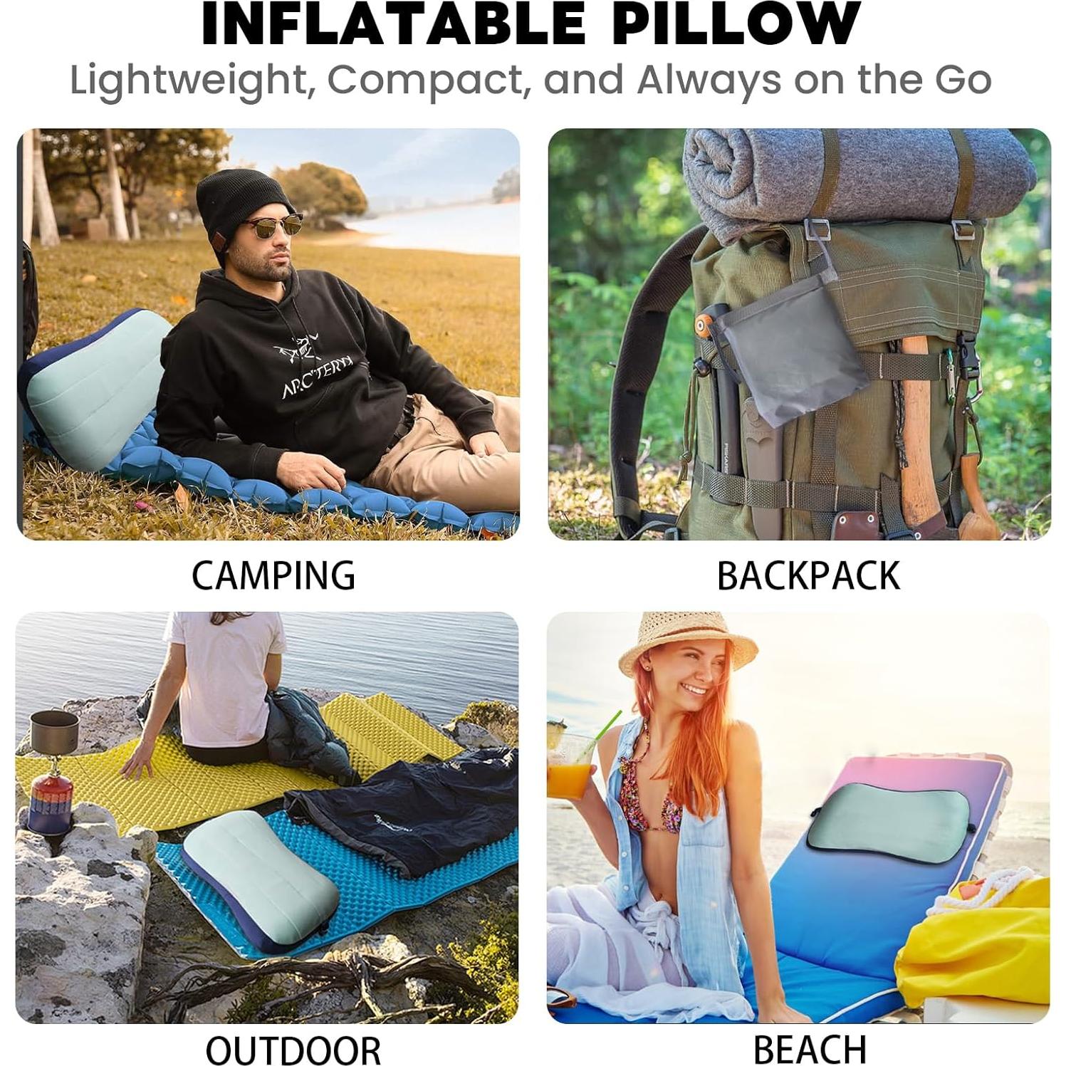 Almohada Inflable Herb Life para Camping 38x25 cm Verde