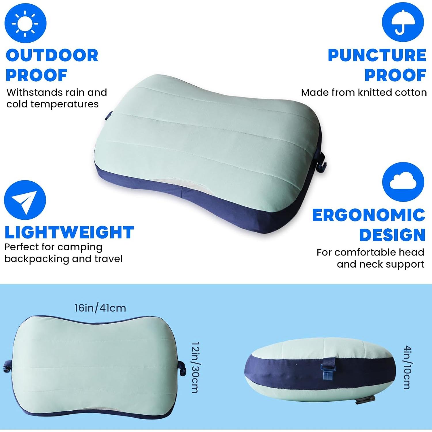 Almohada Inflable Herb Life para Camping 38x25 cm Verde