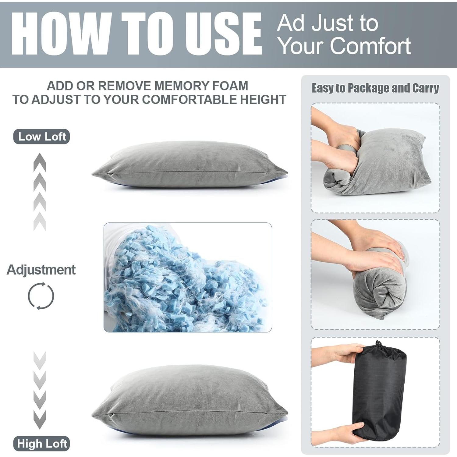 Juego de 2 Almohadas de Camping SmoothNovelty con Espuma de Memoria