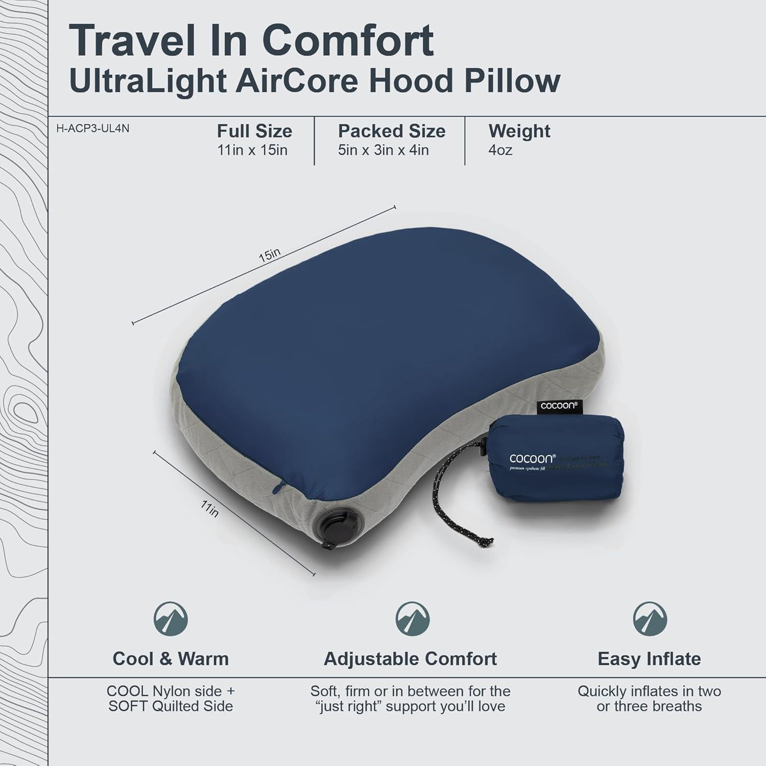 Almohada Inflable Ultraligera COCOON para Camping 28x38 cm