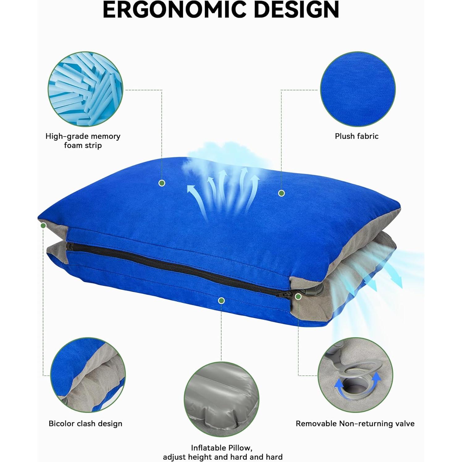 Almohada Lumbar Inflable JefDiee con Espuma Viscoelástica Azul