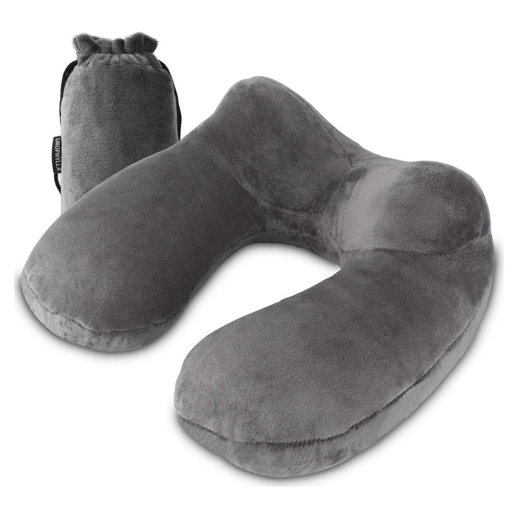 Almohada de Viaje Inflable UROPHYLLA Terciopelo Suave Gris