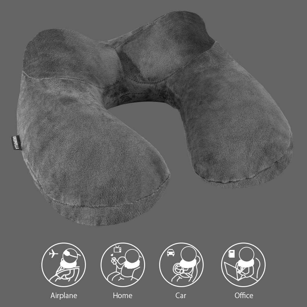Almohada de Viaje Inflable UROPHYLLA Terciopelo Suave Gris