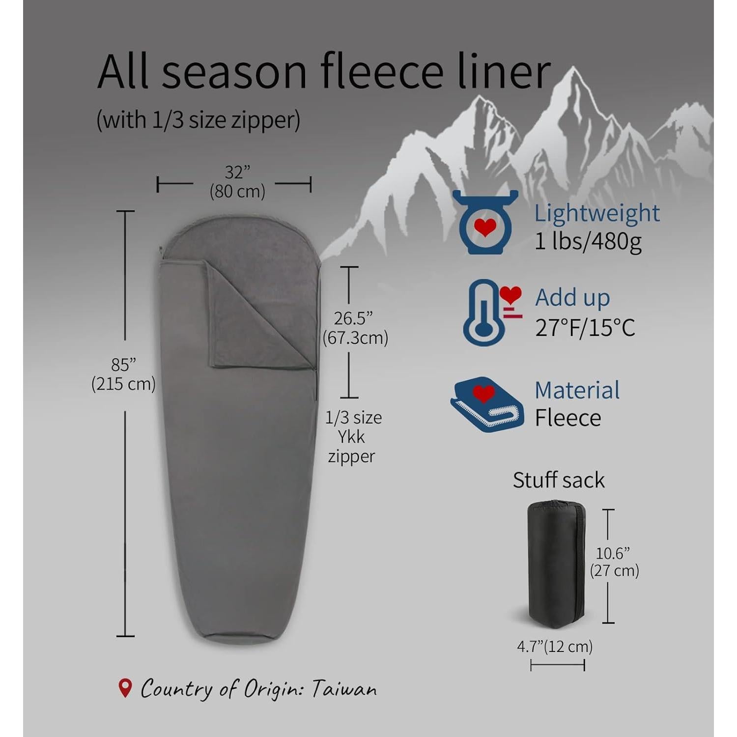 Forro de Saco de Dormir Litume E629 Franela 27°F (15°C) Momia