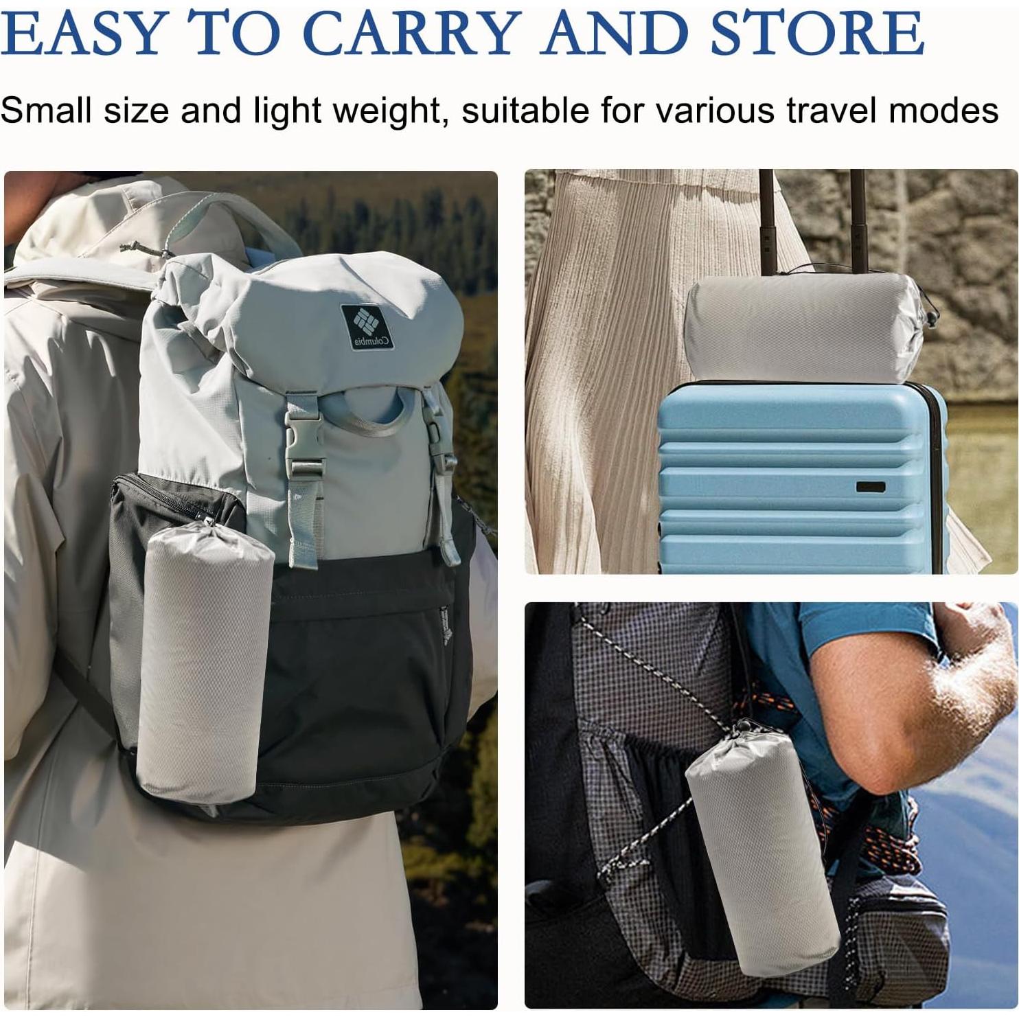 YOUR MOON Memory Foam Travel Pillows, Small Camping Pillow for Sleeping, Portable Backpacking Hammock Camp Pillow for Hiking&Car, Camping Accessories, Neck Support Pillow(Blue)