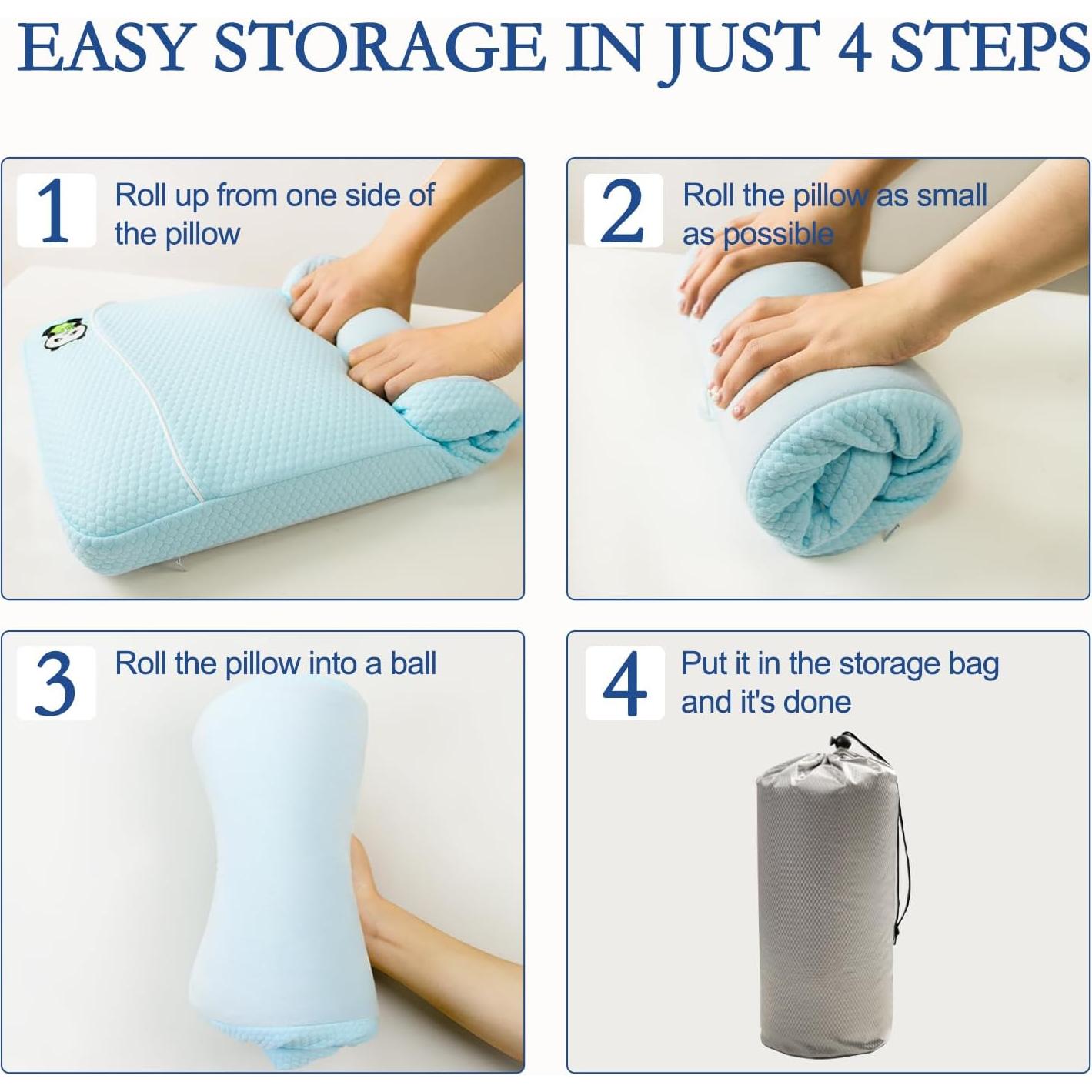 YOUR MOON Memory Foam Travel Pillows, Small Camping Pillow for Sleeping, Portable Backpacking Hammock Camp Pillow for Hiking&Car, Camping Accessories, Neck Support Pillow(Blue)