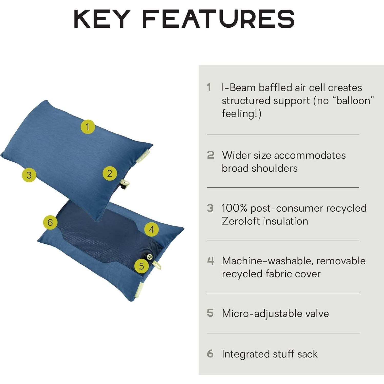 Almohada Ultraligera NEMO Fillo Elite Wide 113g Azul/Citronela