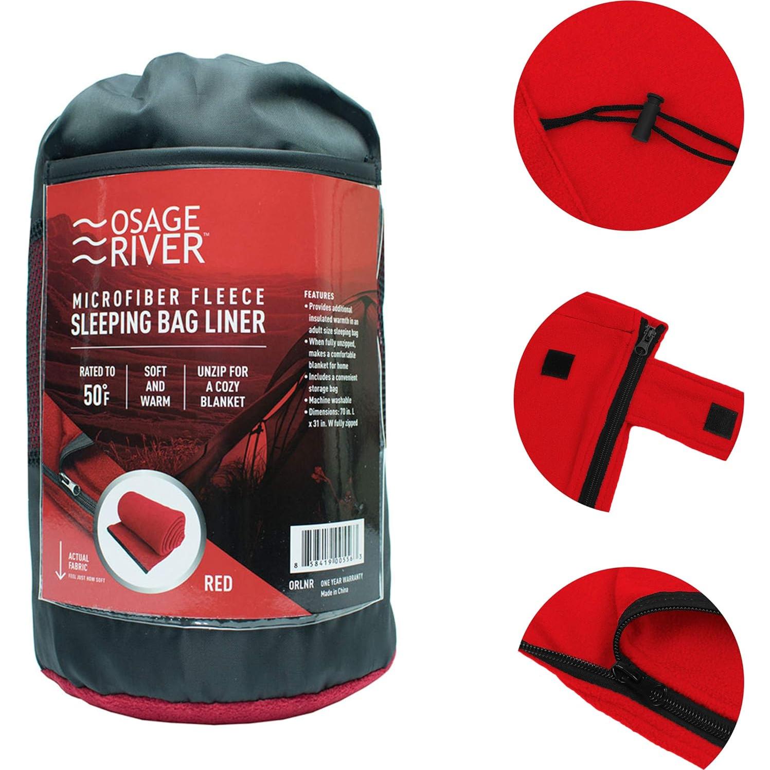 Saco de dormir OSAGE RIVER felpa microfibra 178x79 cm rojo