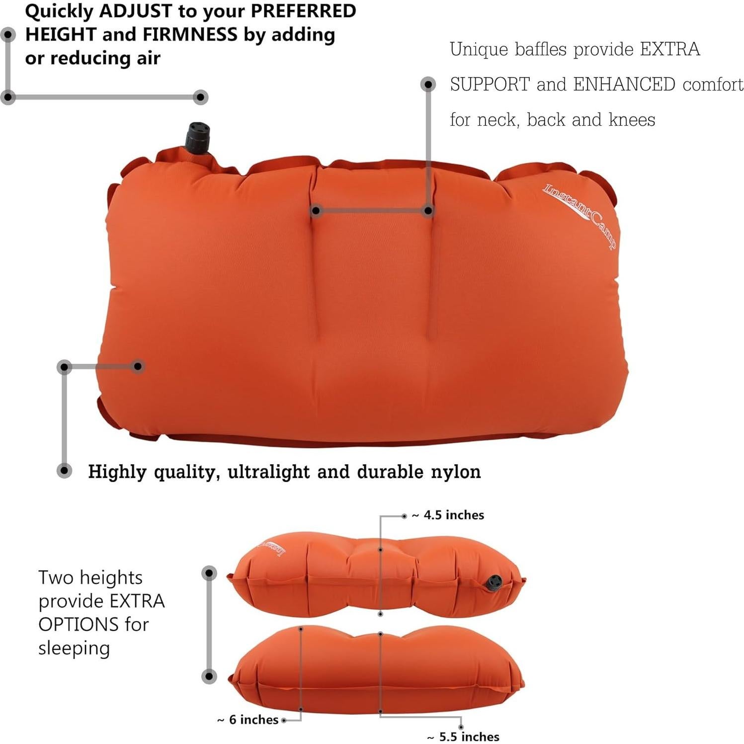 Almohada Inflable Ultraligera InstantCamp 68g Compacta Naranja