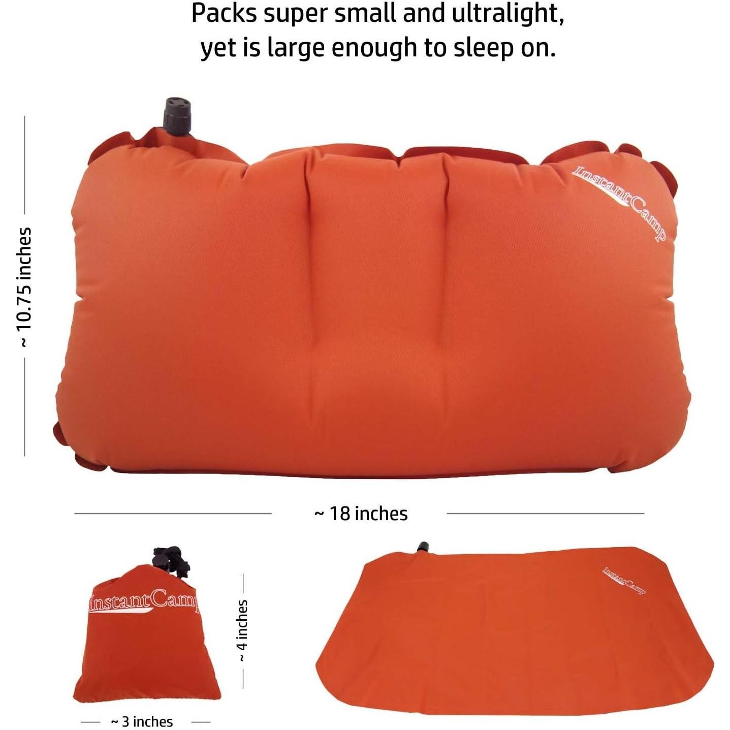 Almohada Inflable Ultraligera InstantCamp 68g Compacta Naranja
