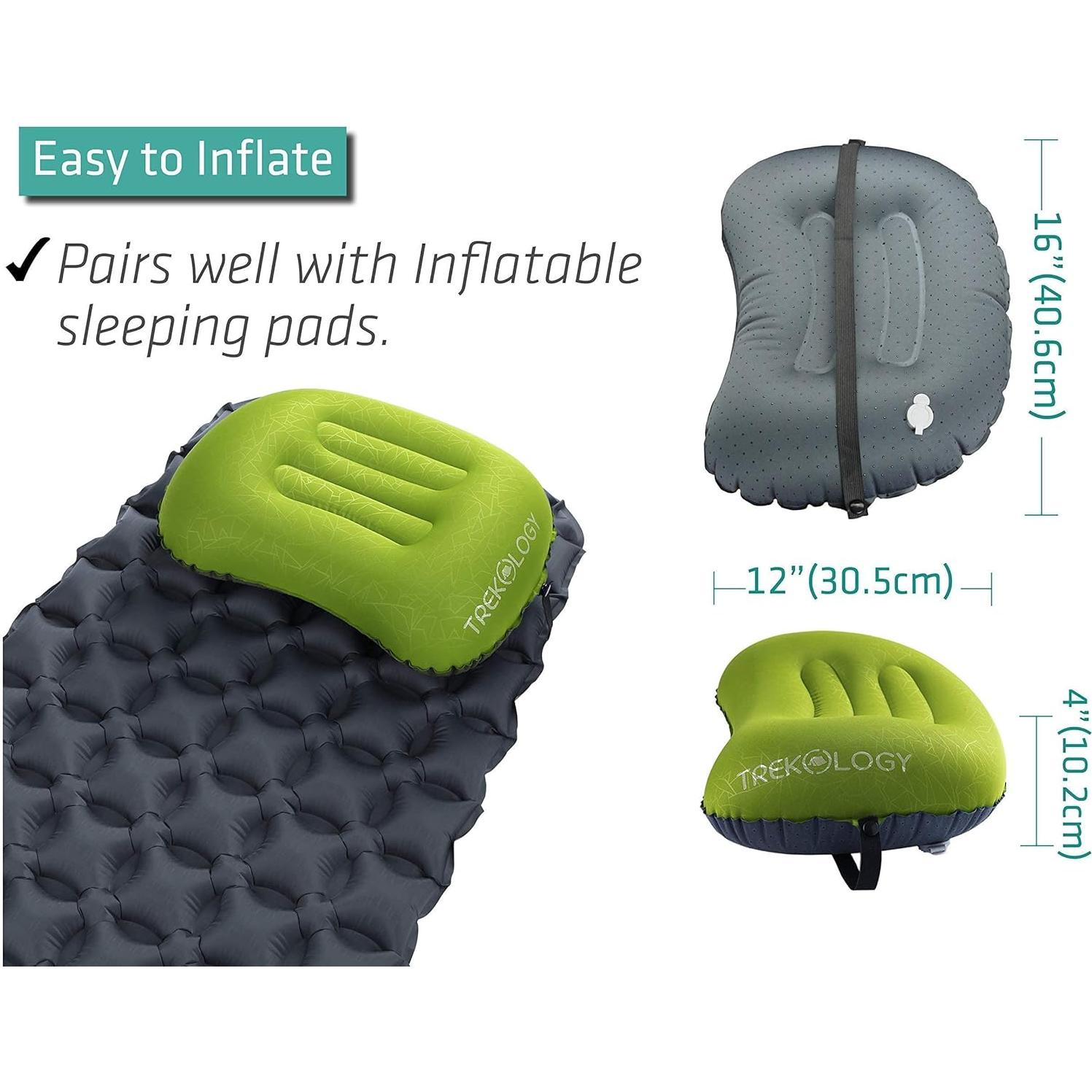 Almohada Inflable Camping TREKOLOGY ALUFT2 Verde - Compacta y Lavable