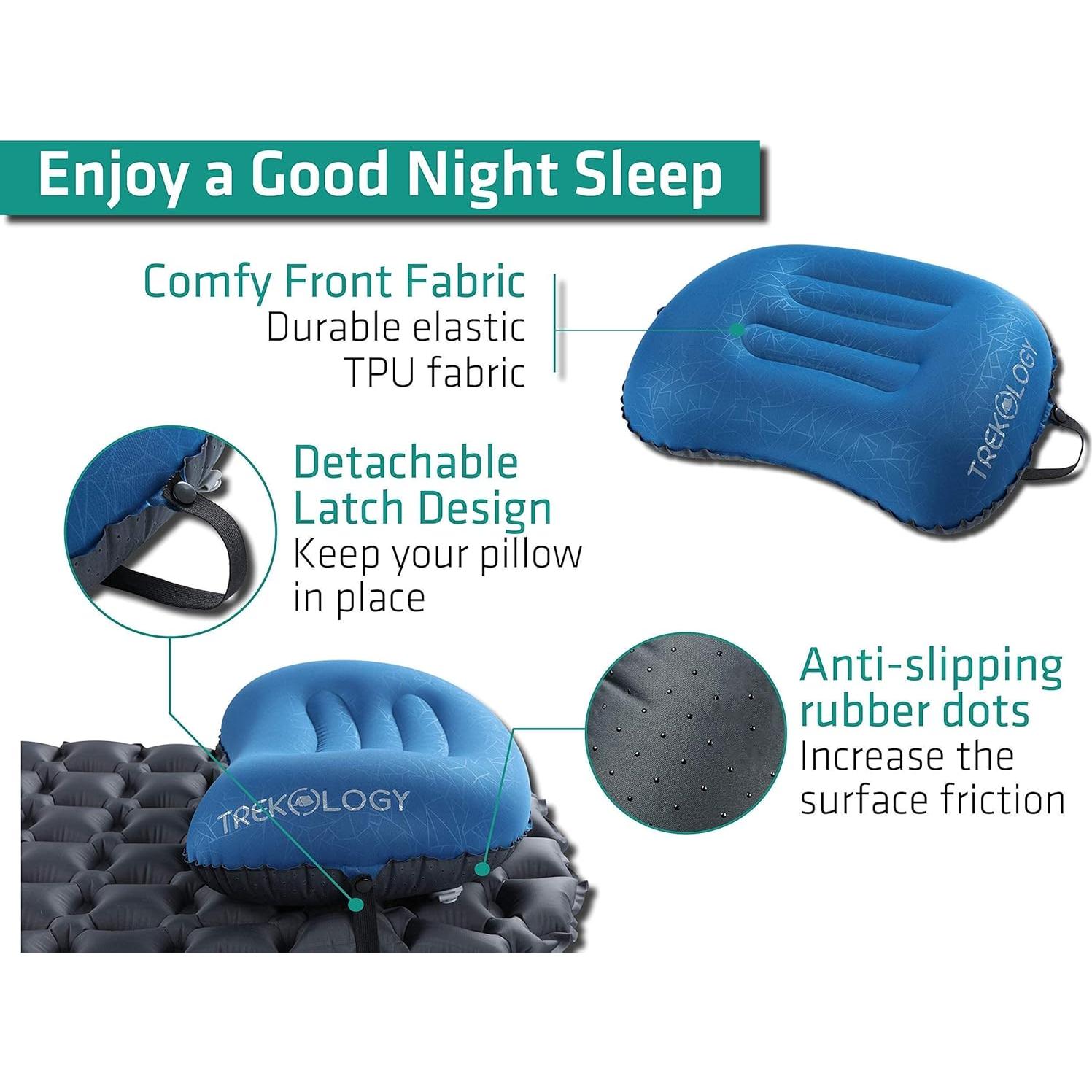 Almohada Inflable Camping TREKOLOGY ALUFT2 Azul Ergonomica