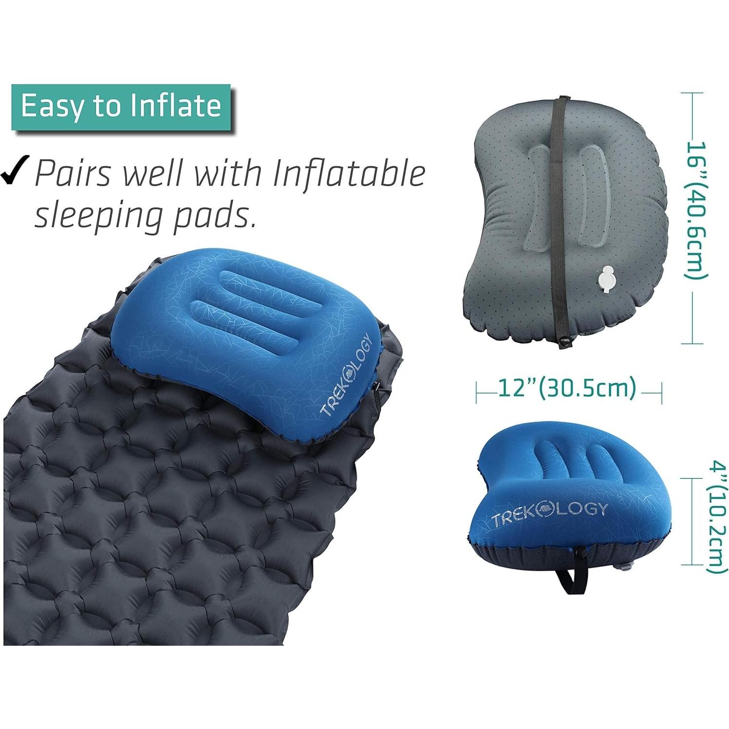 Almohada Inflable Camping TREKOLOGY ALUFT2 Azul Ergonomica