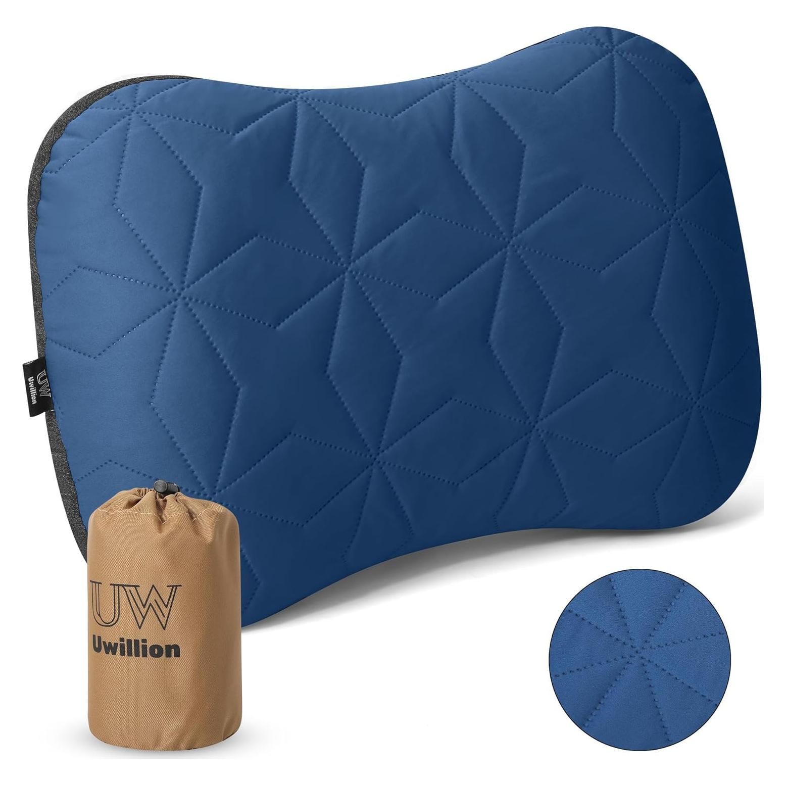 Almohada Inflable de Camping UWILLION Azul Ergonómica 12.7cm