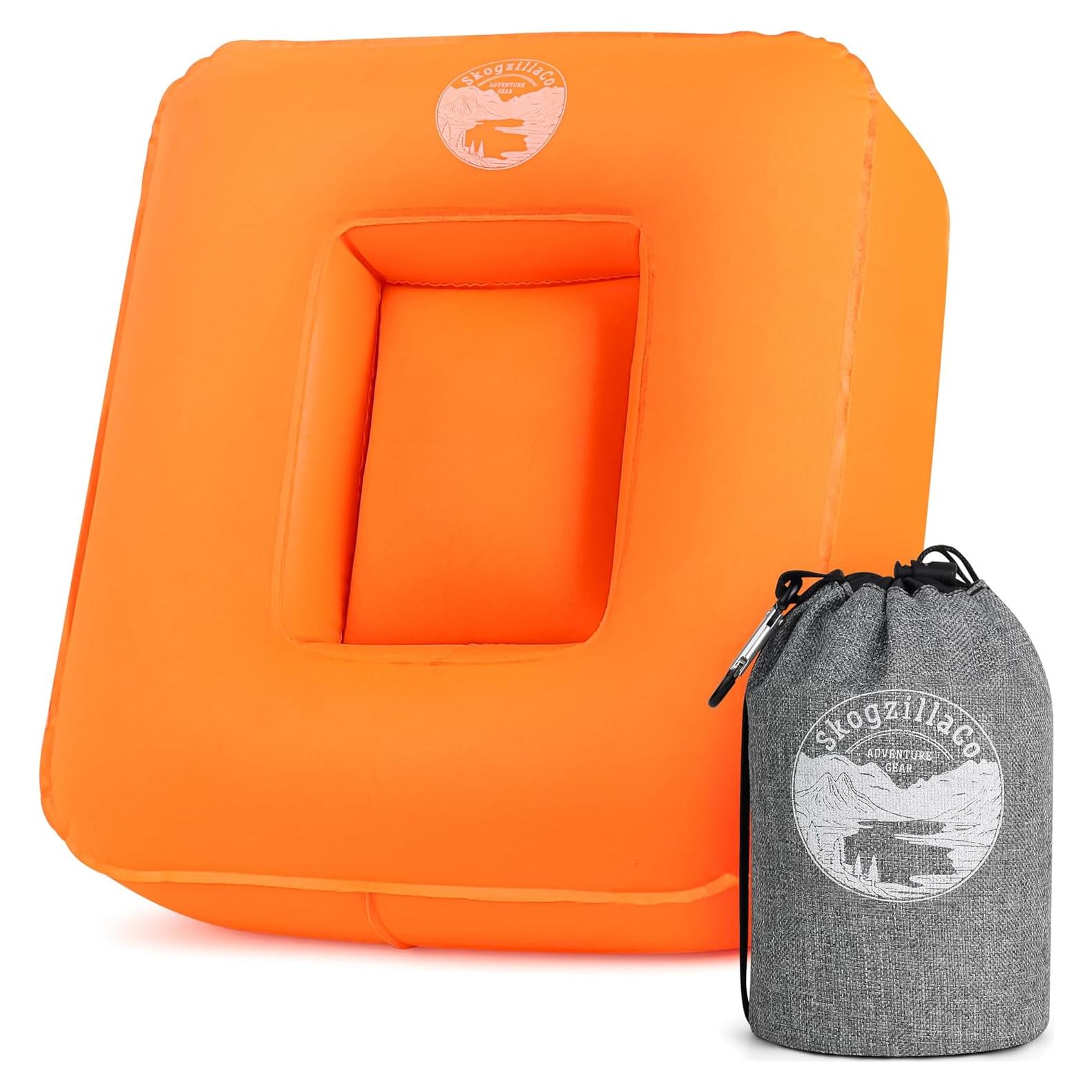 Skogzilla- Camping Inflatable Pillow Dual Chamber Ultralight Backpacking Pillow for Camping, Hiking & Travel, Blow Up Pillow with Adjustable Neck & Lumbar Support, Compact Portable- Orange