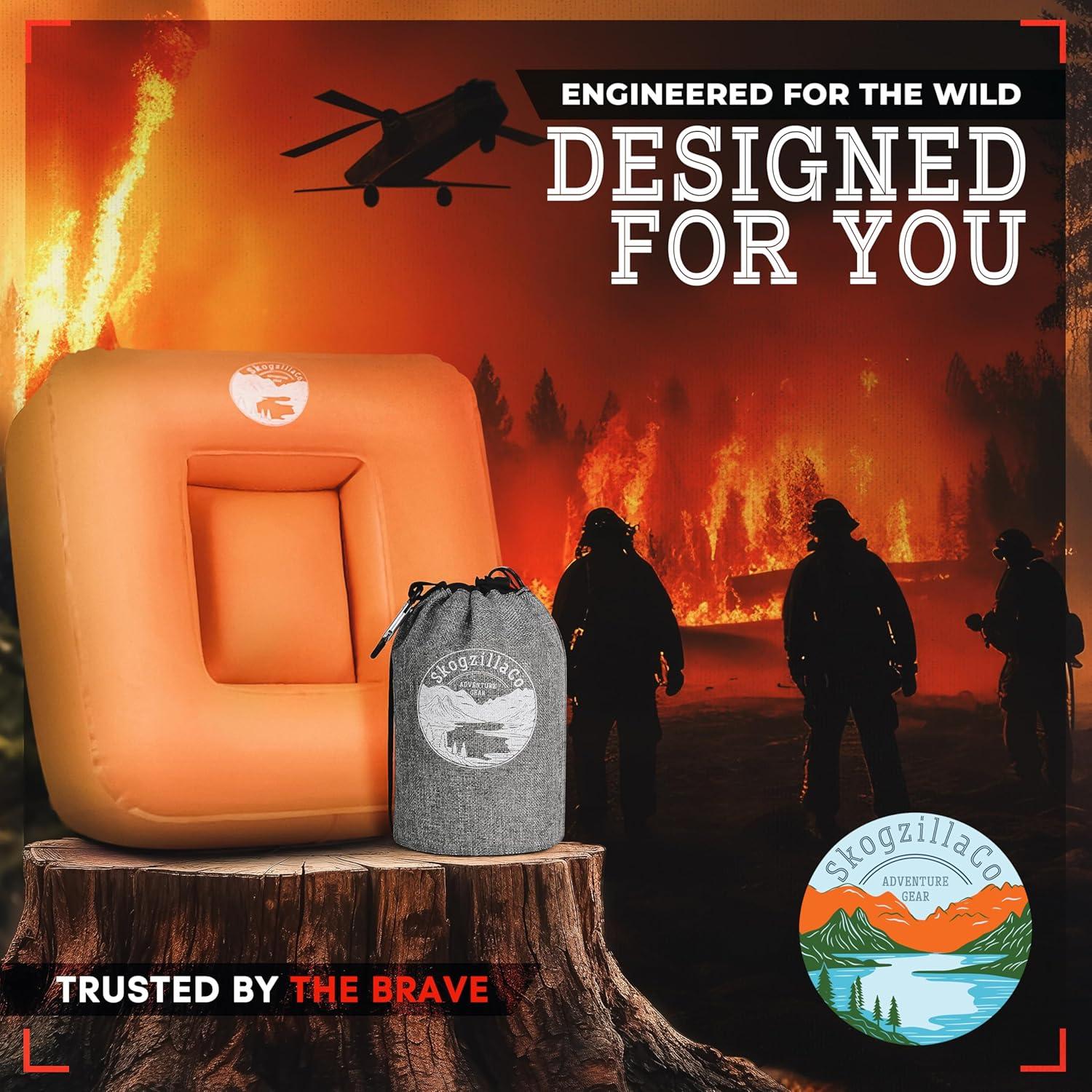 Skogzilla- Camping Inflatable Pillow Dual Chamber Ultralight Backpacking Pillow for Camping, Hiking & Travel, Blow Up Pillow with Adjustable Neck & Lumbar Support, Compact Portable- Orange