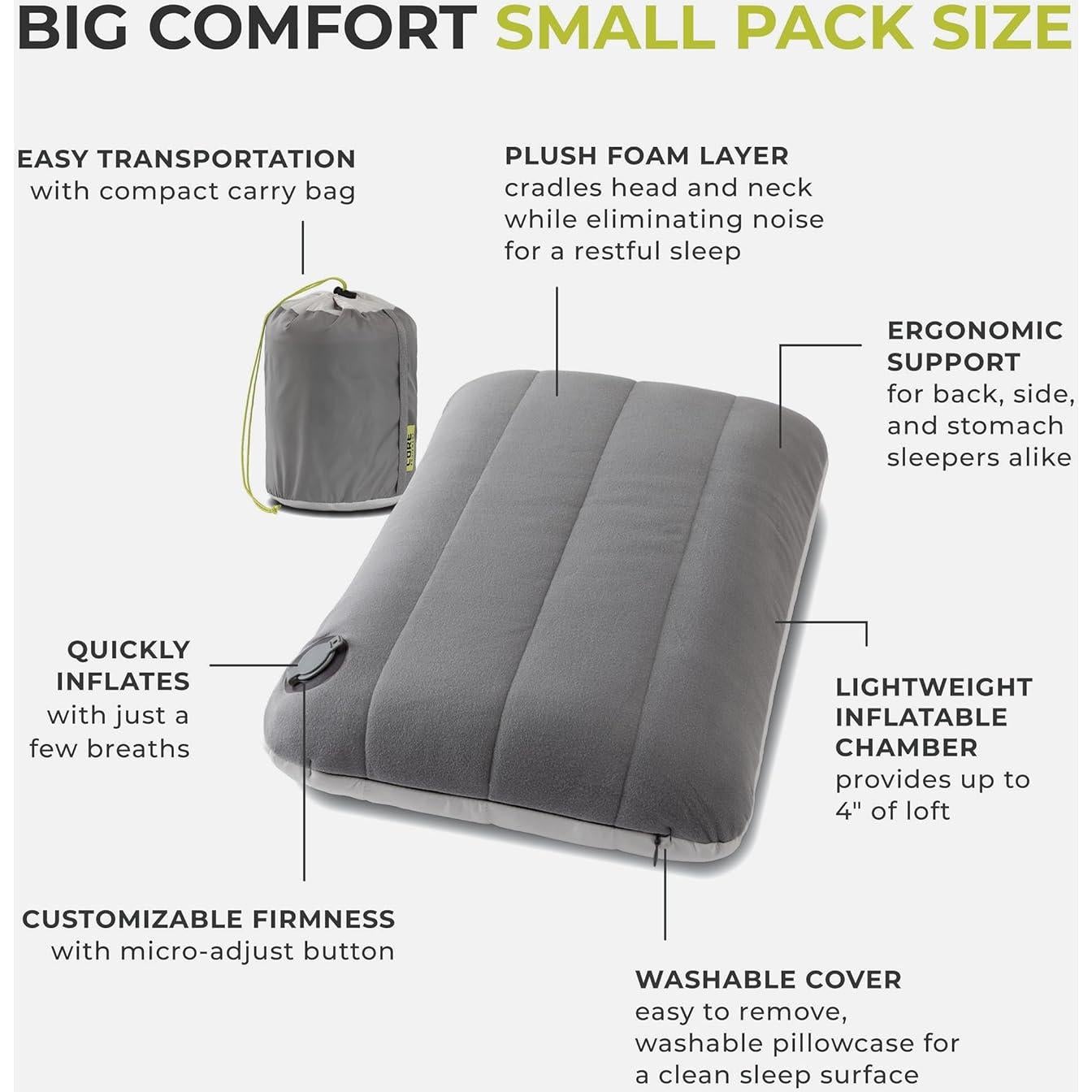 Almohada de Camping CORE Híbrida Inflable 10 cm Ajustable