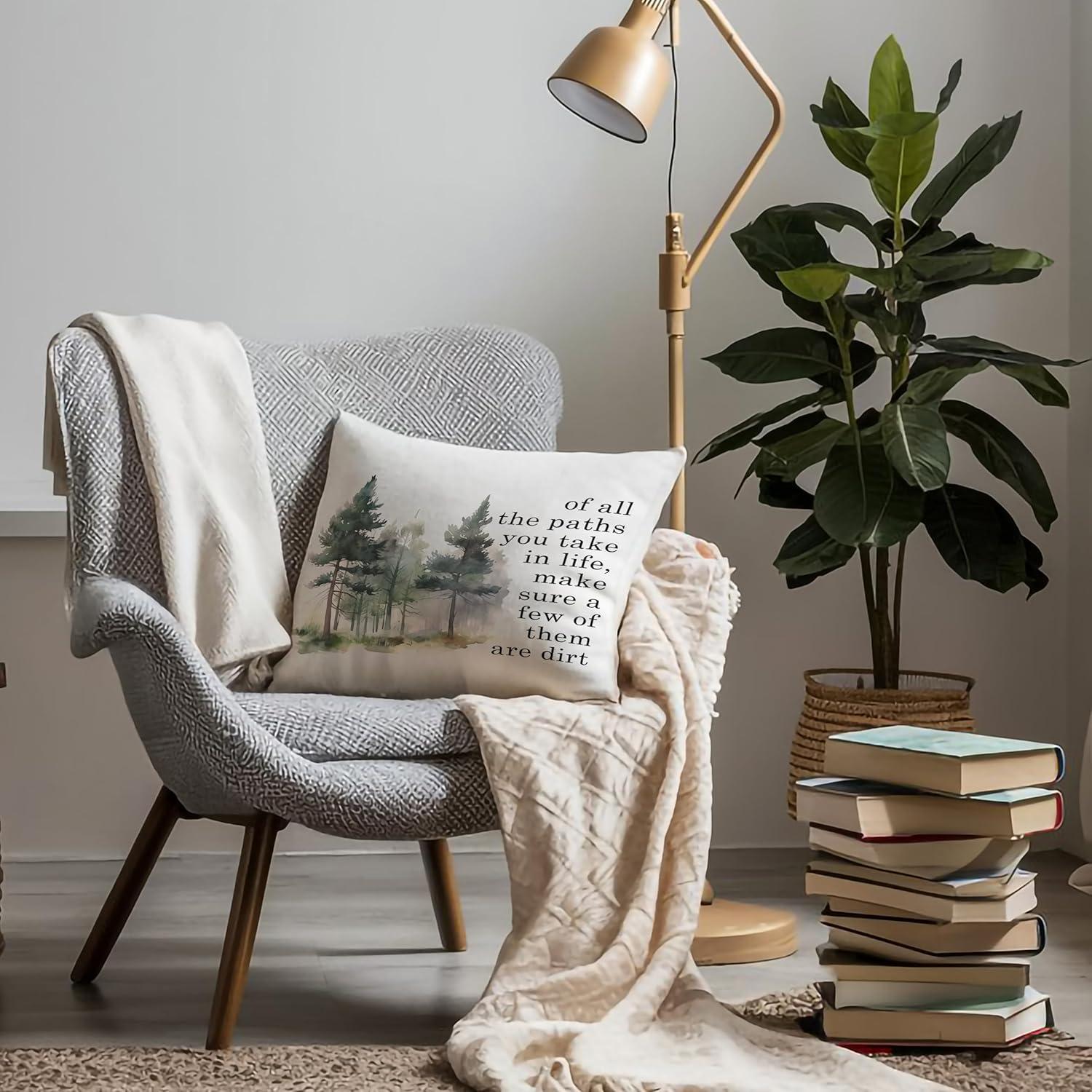 Inspirational Hiking Camping Pillow Covers 18x18, of All The Paths You Take in Life Make Sure a Few of Them are Dirt Rustic Forest Trees Throw Pillow Covers for Home Campsite RV Cabin