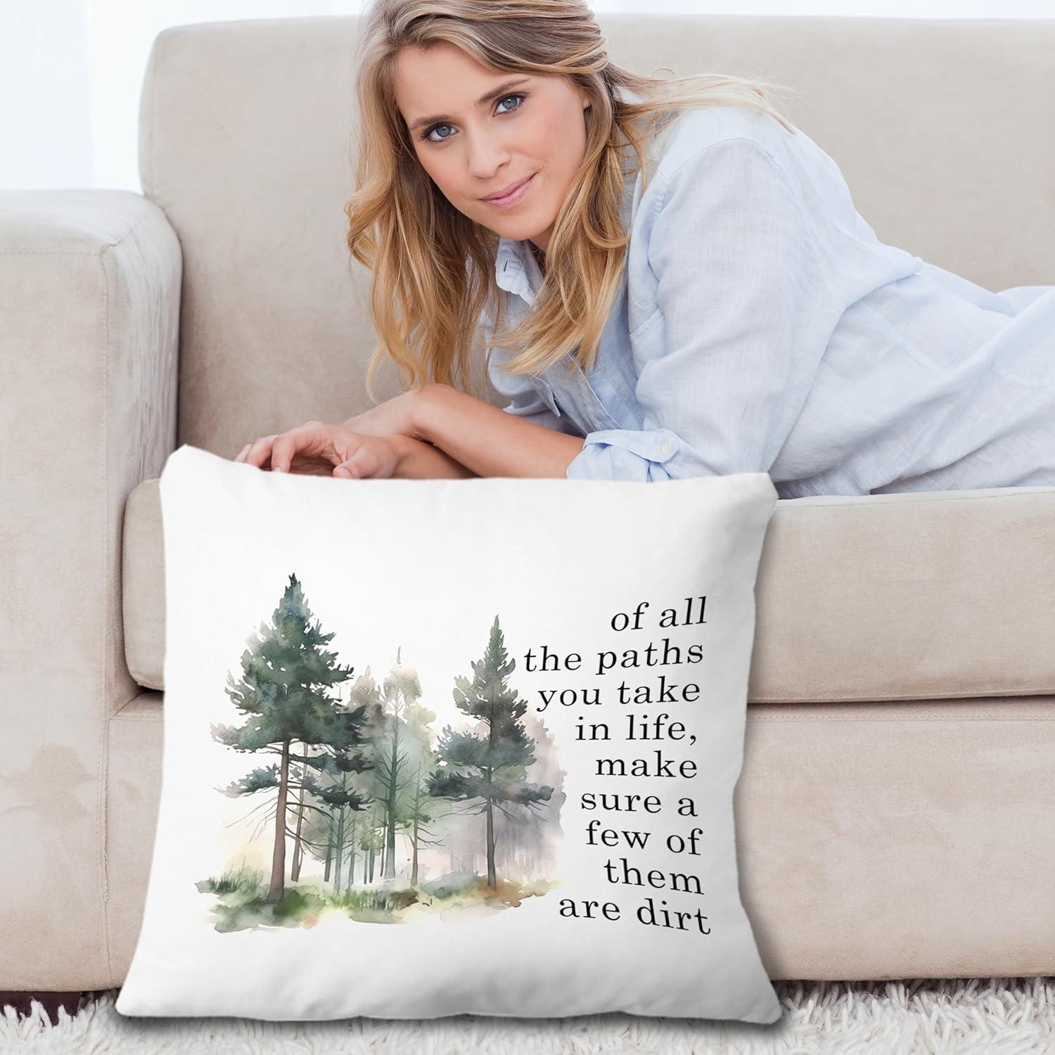 Inspirational Hiking Camping Pillow Covers 18x18, of All The Paths You Take in Life Make Sure a Few of Them are Dirt Rustic Forest Trees Throw Pillow Covers for Home Campsite RV Cabin