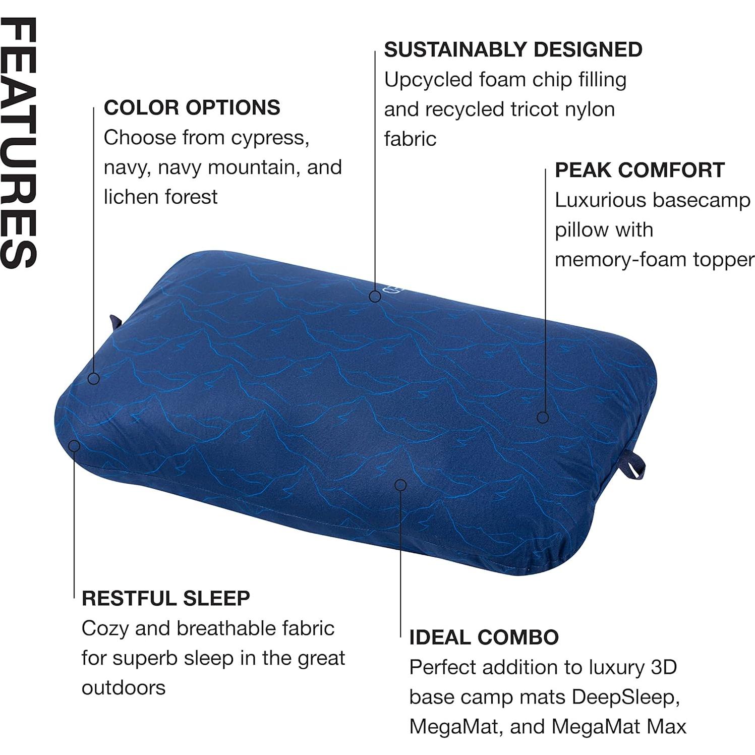 Trailhead Pillow - Large Plush Memory Foam Travel & Camping Pillow, Blue Mountain Print
