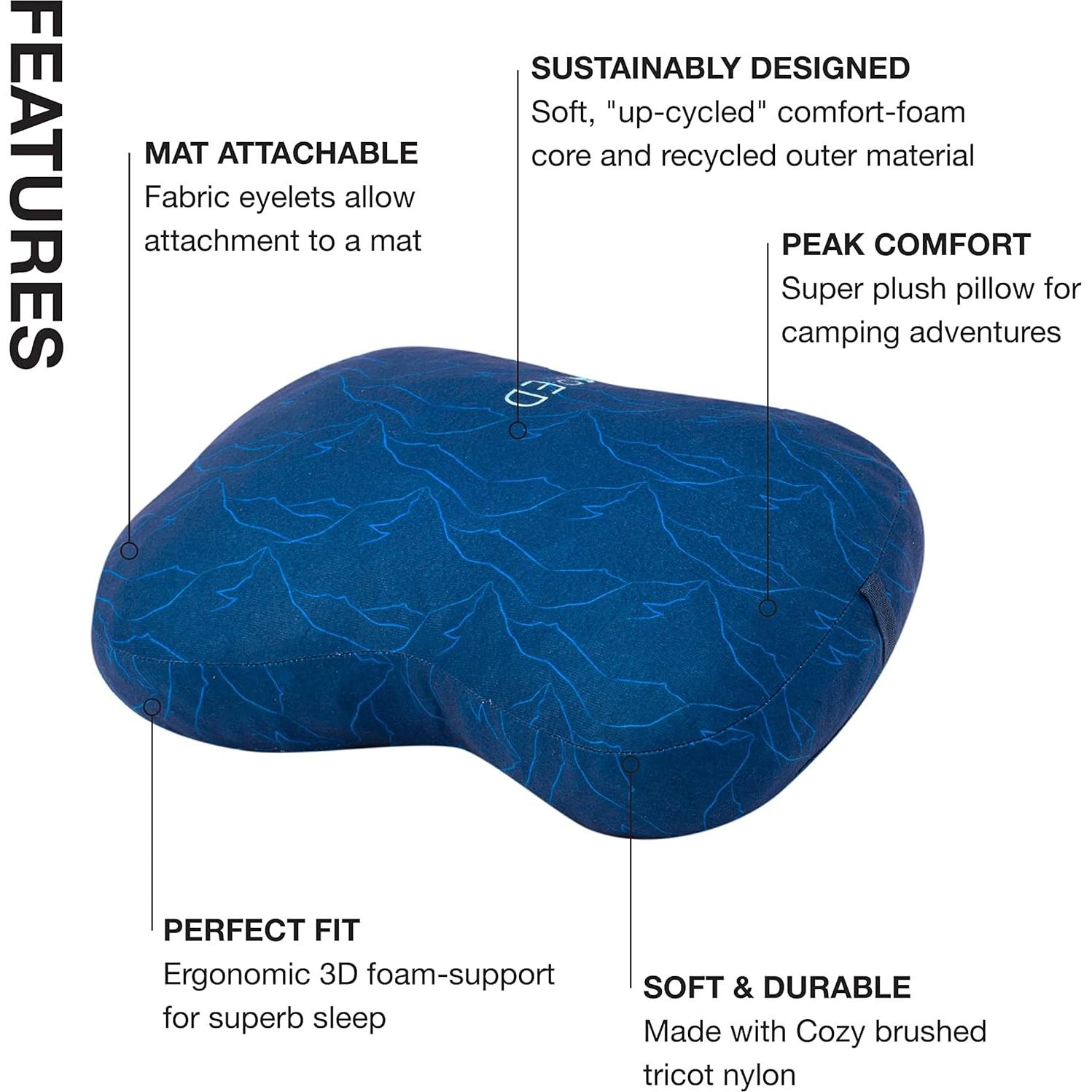 Exped DeepSleep Pillow - Ergonomic Soft & Super Plush Camping Pillow, Blue Mountain Print, Medium